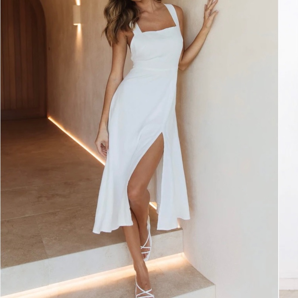 White linen petal and pup dress